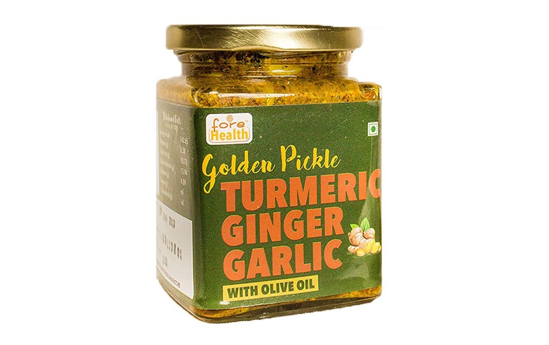 Fore Health Golden Pickle Turmeric Ginger Garlic With Olive Oil   Glass Jar  250 grams